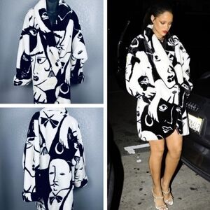 Black and White Teddy Jacket with Graphic Design